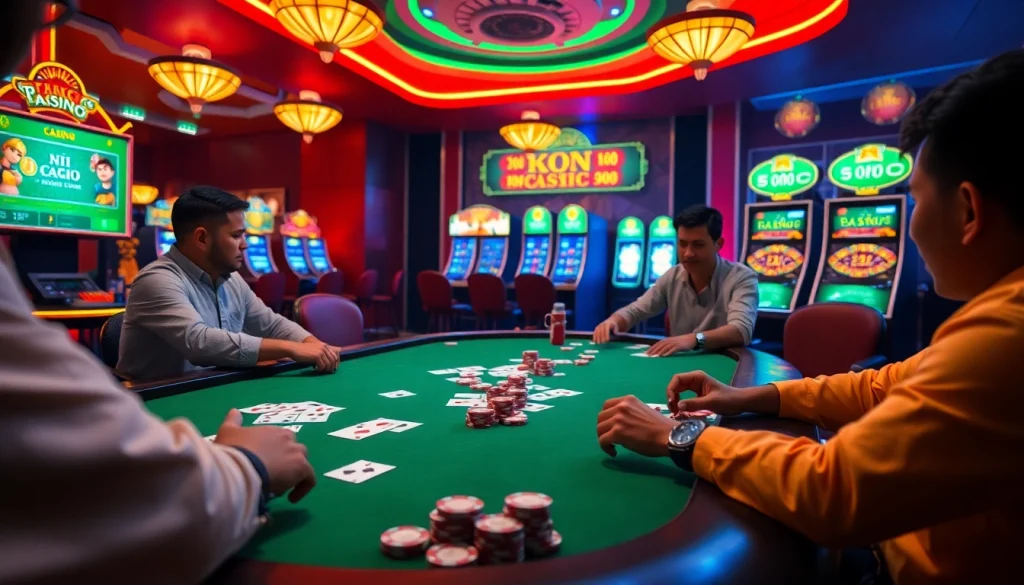 Experience the thrill of đánh bài đổi thưởng with vibrant digital cards and lively casino elements.
